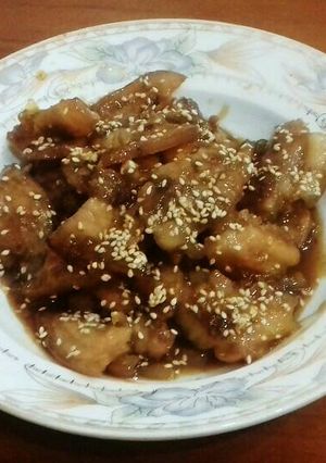 Hình của món Thịt heo sốt sa tế mặn ngọt.