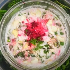 A picture of Beetroot and curd raita with the twist of walnut.