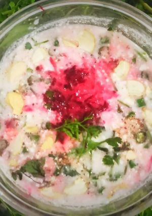 A picture of Beetroot and curd raita with the twist of walnut.