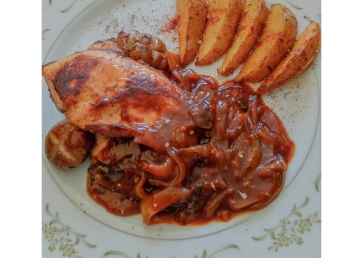 Resep Pan Seared Chicken with Mushroom Sauce and Potato Wedges, Bisa Manjain Lidah
