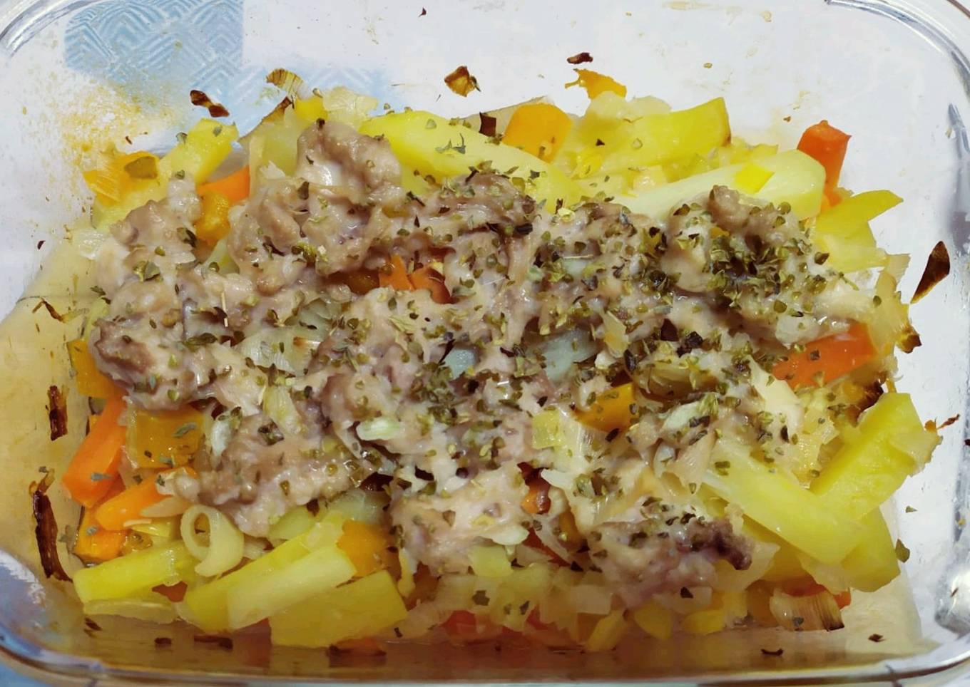 Verduras con pollo al horno
