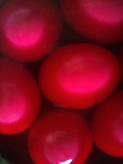 A picture of cerise,tickled, pickled eggs.
