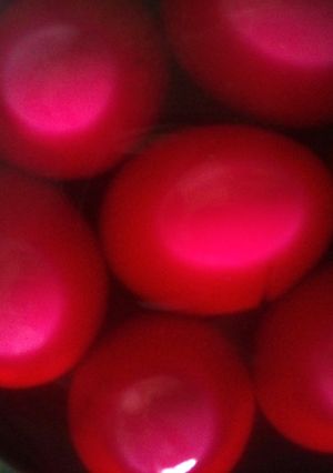A picture of cerise,tickled, pickled eggs.