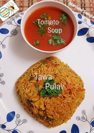 A picture of Tawa Pulav With Tomato Soup.