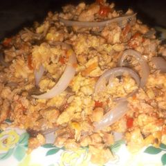 A picture of Scrambled egg with serdine.