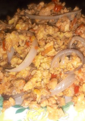 A picture of Scrambled egg with serdine.