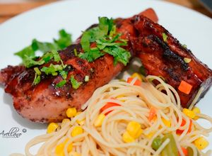Una foto de Lomito de cerdo en salsa Inglesa con Merkén