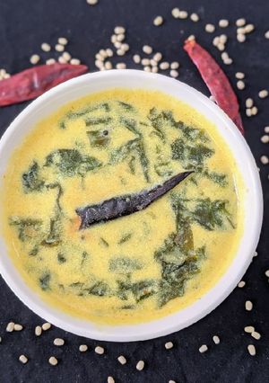 A picture of Spinach mor kulambu / mor kerrai.