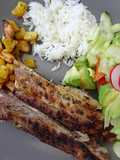 Entrecosto grelhado com Batata Doce Assada, Arroz e Salada