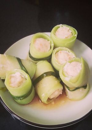 Hình của món Bầu cuộn tôm thịt cho bé 12m+.