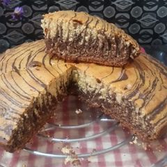 A picture of Zebra print chocolate cake.