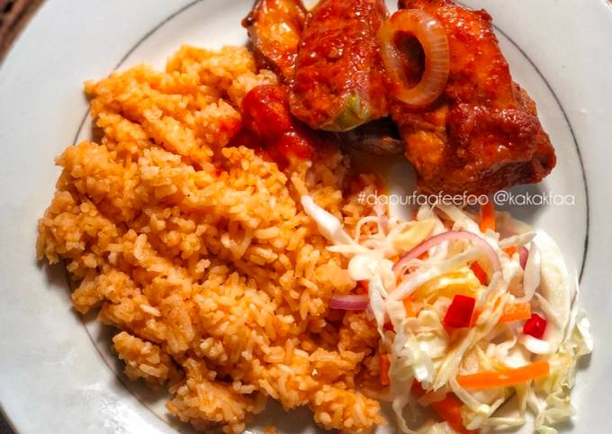 Nasi Tomato, Ayam dan Terung Masak Merah & Acar Kobis