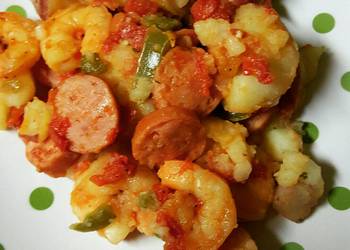 Popular Cuisine Shrimp and sausage smash potatoes Savory Delicious Popular Cuisine Shrimp and sausage smash potatoes Savory Delicious