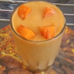 Ripe papaya shake without sugar. I have use jaggery A picture of Ripe papaya shake without sugar. I have use jaggery.