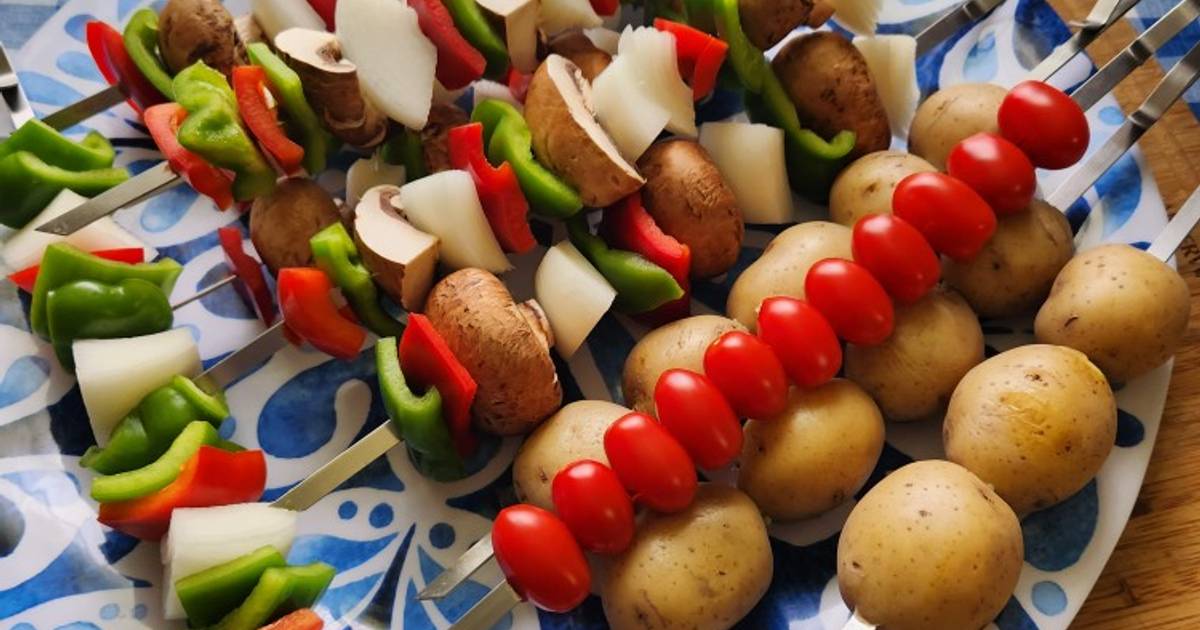Grilled veggie kabob with baby potatoes and Grilled pineapple Recipe by