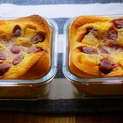 A picture of Chewy Baked Custard / Strawberry and Pineapple Clafoutis.