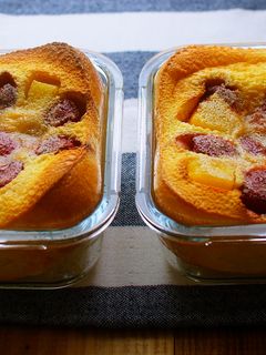 A picture of Chewy Baked Custard / Strawberry and Pineapple Clafoutis.