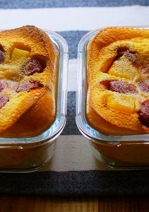 A picture of Chewy Baked Custard / Strawberry and Pineapple Clafoutis.