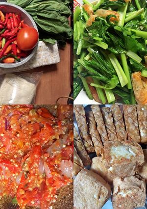 Foto resep Menu Makan Siang Mudah (Tempe & Tahu goreng + Sambal Bawang Extra Pedas Ulek + Tumis Sawi Udang