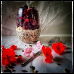 A picture of Overnight oat and chia pudding.