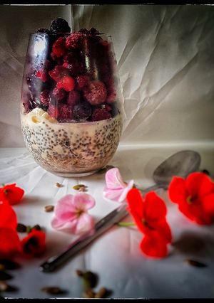 A picture of Overnight oat and chia pudding.