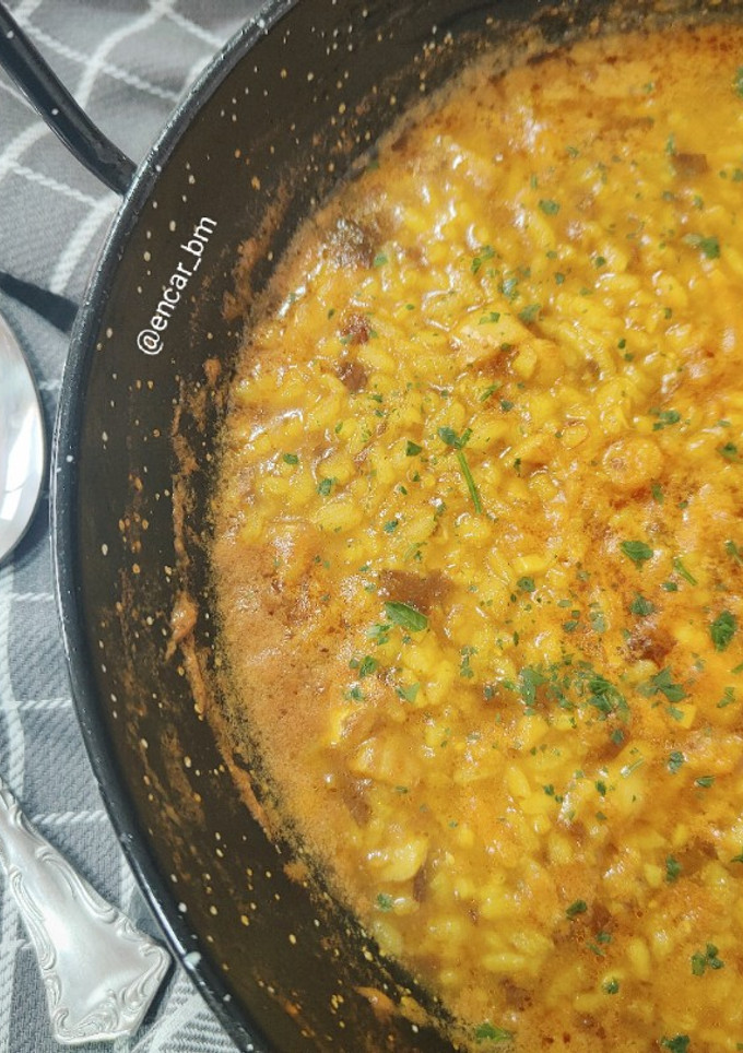 Una foto de Arroz meloso de bacalao y alga dulse