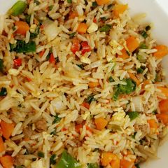 A picture of Chinese fried rice with minced meat.