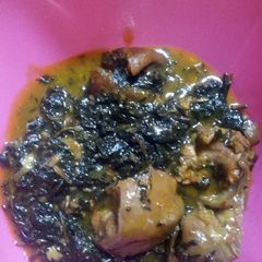 A picture of Cocoyam and Bitter leaf soup.