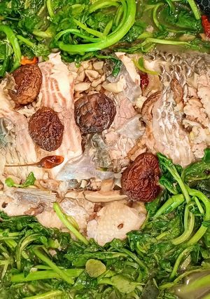 Hình của món Cá rô phi nấu nấm, cải xoong.