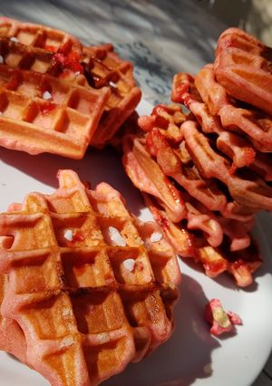 Une photo de Gaufres Liégeoise aux pralines roses