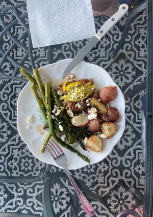 A picture of Feta + banana pepper chicken.