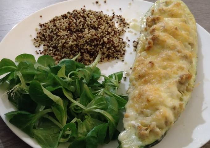 Step-by-Step Guide to Prepare Super Quick Homemade Cheesy filled zucchini with quinoa