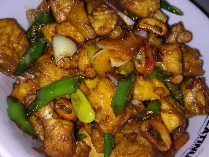 Langkah Gampang Membuat Resep  Tumis cumi asin tempe dan tahu cabe ijo yang Enak, Bikin Ketagihan