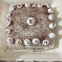 A picture of Black forest chocolate sponge cake.