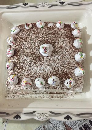 A picture of Black forest chocolate sponge cake.