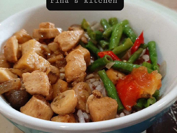 Resep Rice bowl ayam+tahu+jamur bumbu bakmoy tanpa kuah yang Sempurna