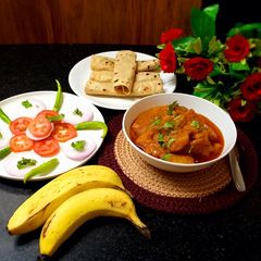 A picture of Raw banana with coconut sabzi (jain recipe).