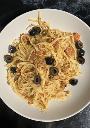 Una foto de Tallarines con pesto de almendras