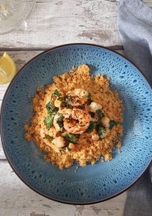 A picture of Couscous with prawns.
