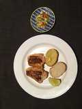 Crispy salmon with spicy garlic bread