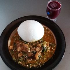 A picture of Tuwon Shinkafa with Okro Soup.