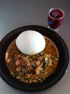 A picture of Tuwon Shinkafa with Okro Soup.