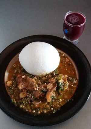 A picture of Tuwon Shinkafa with Okro Soup.