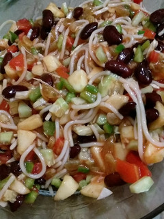 A picture of Rajma/red beans salad with red sauce.