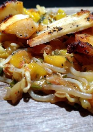 Una foto de Calamar al mango y germen de soya