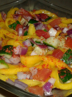 A picture of Cucumber/mango salsa.