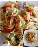 Tallarines con verduras, soja y aceto balsámico!