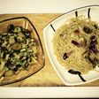 Pasta integral Pesto/setas 🍄 y habitas con morcilla