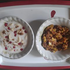 Banana Peel Stir fry And Dessert Raita A picture of Banana Peel Stir fry And Dessert Raita.