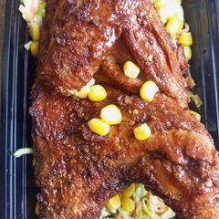 A picture of Char grilled chicken + coleslaw.